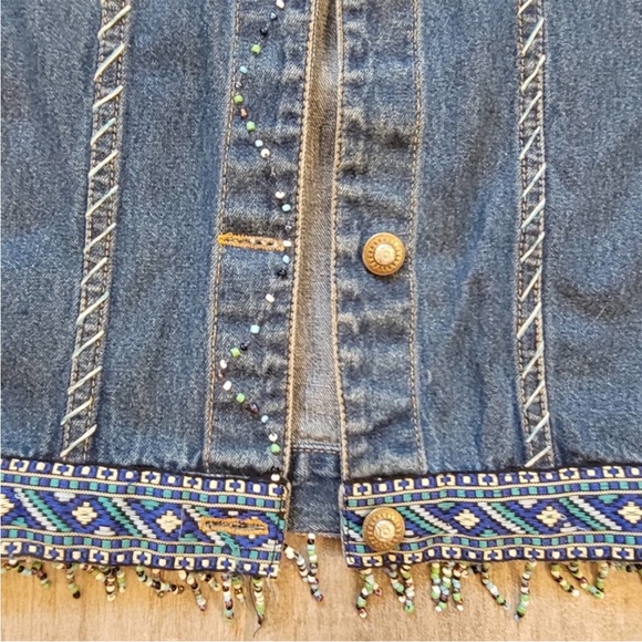 Vintage Denim Vest Womens Size S Fully Beaded Embroidered Southwestern Blue - Picture 5 of 7